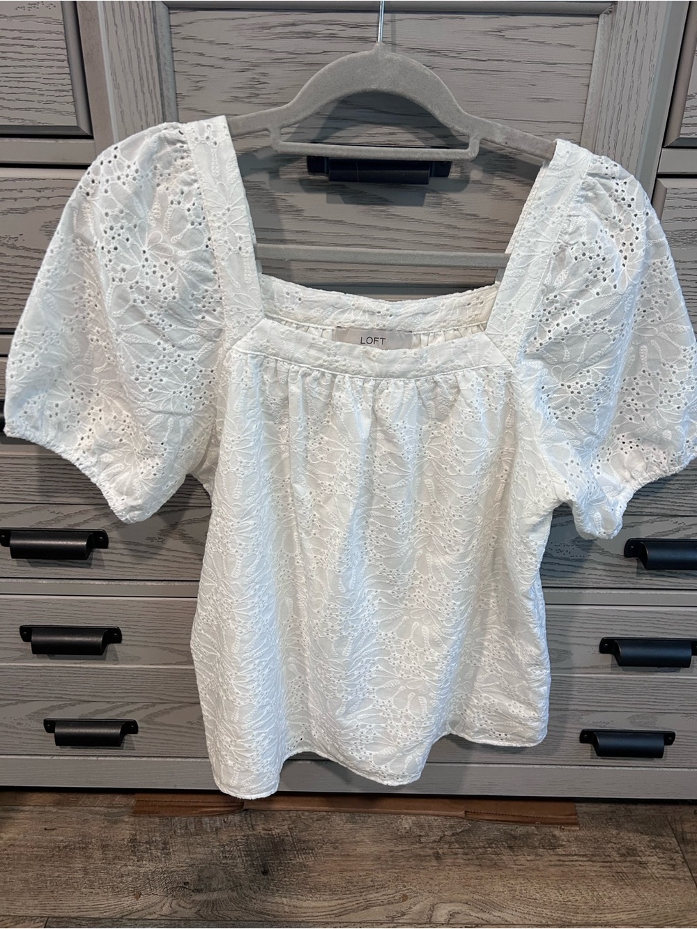 LOFT White Eyelet Square-Neck Puff Sleeve Top - Picture 2 of 5